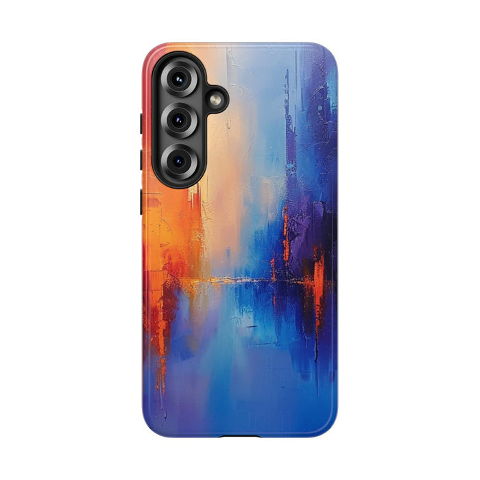 Levendige Abstracte Stadsgezicht in Blauw en Oranje