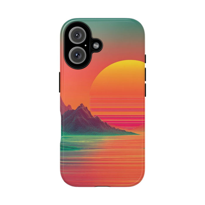 Neon Zonsondergang met Bergen en Zee