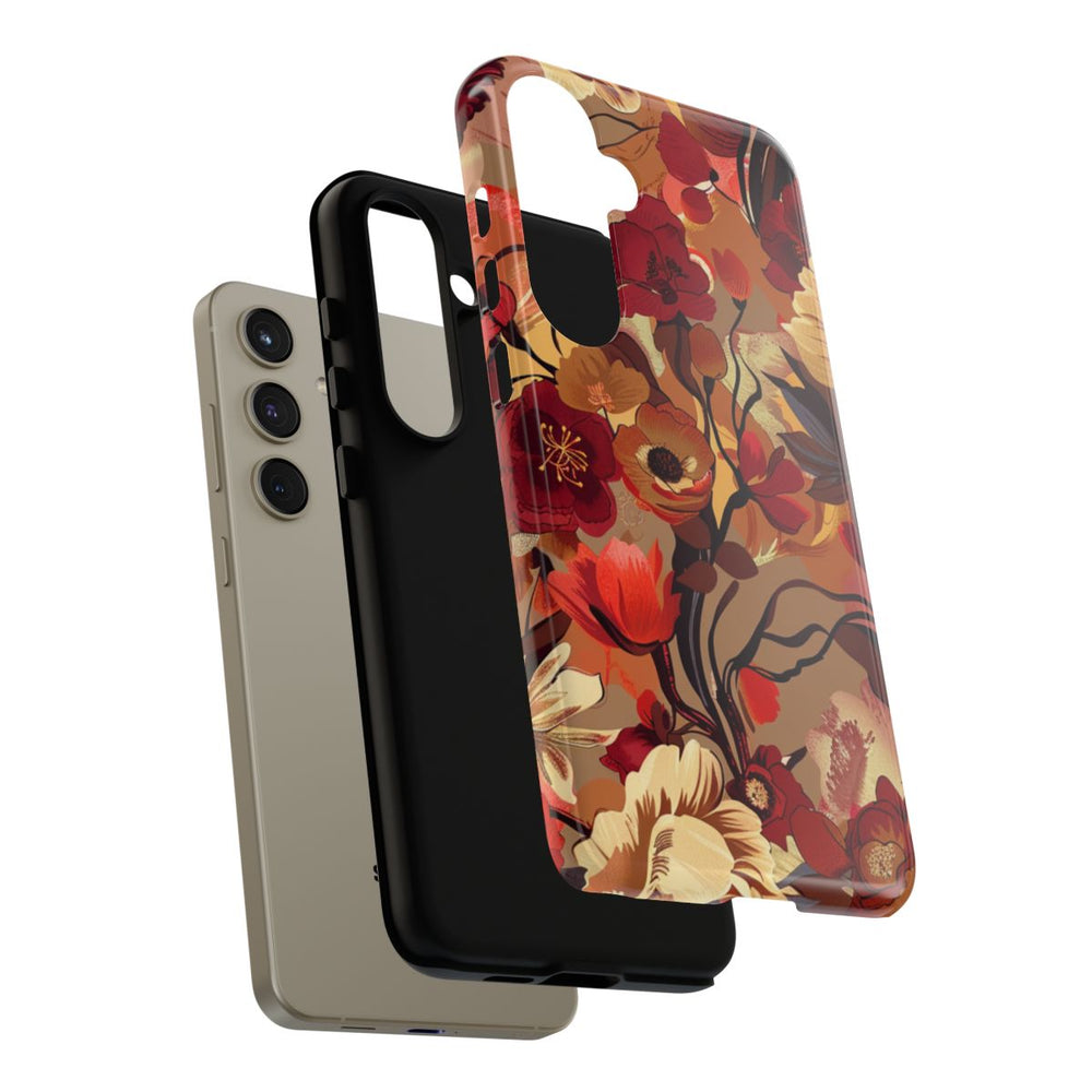 Warm Bloemenpatroon met Bourgondische en Oranje Kleuren