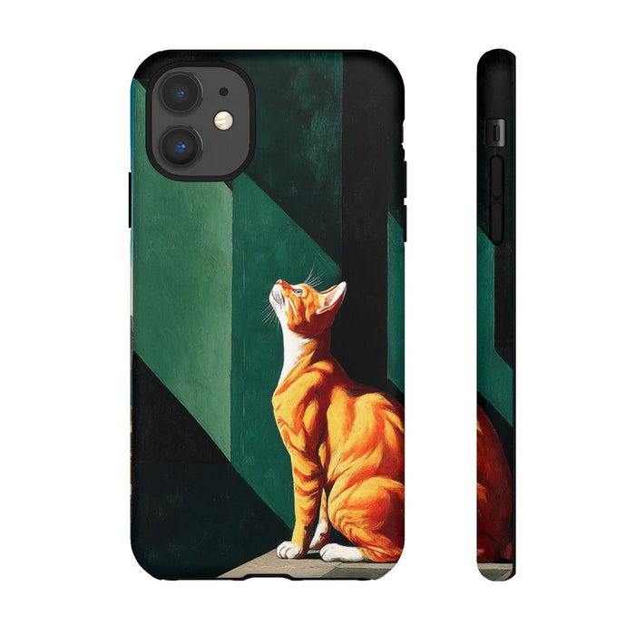 Oranje Kat in Surrealistische Geometrische Omgeving