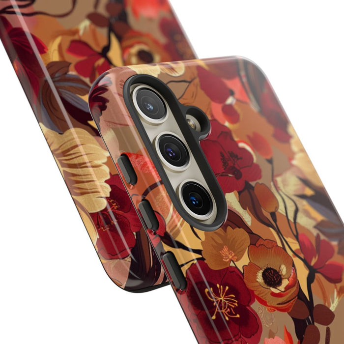 Warm Bloemenpatroon met Bourgondische en Oranje Kleuren