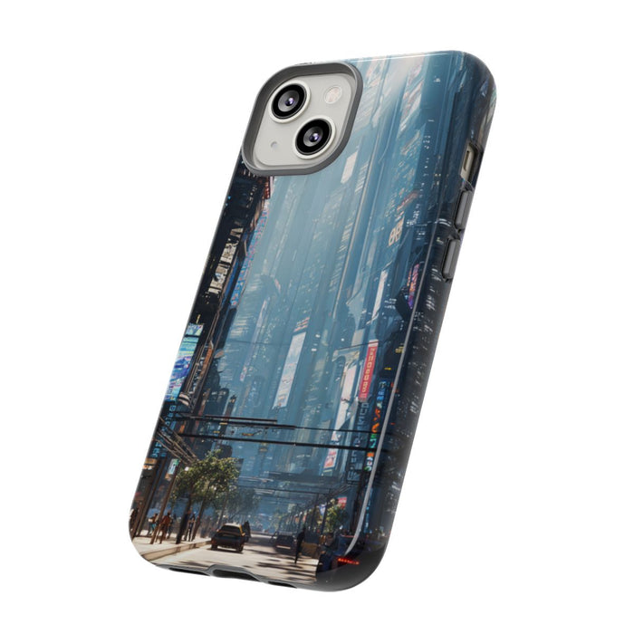 Futuristisch Stadsgezicht met Wolkenkrabbers en Verkeer