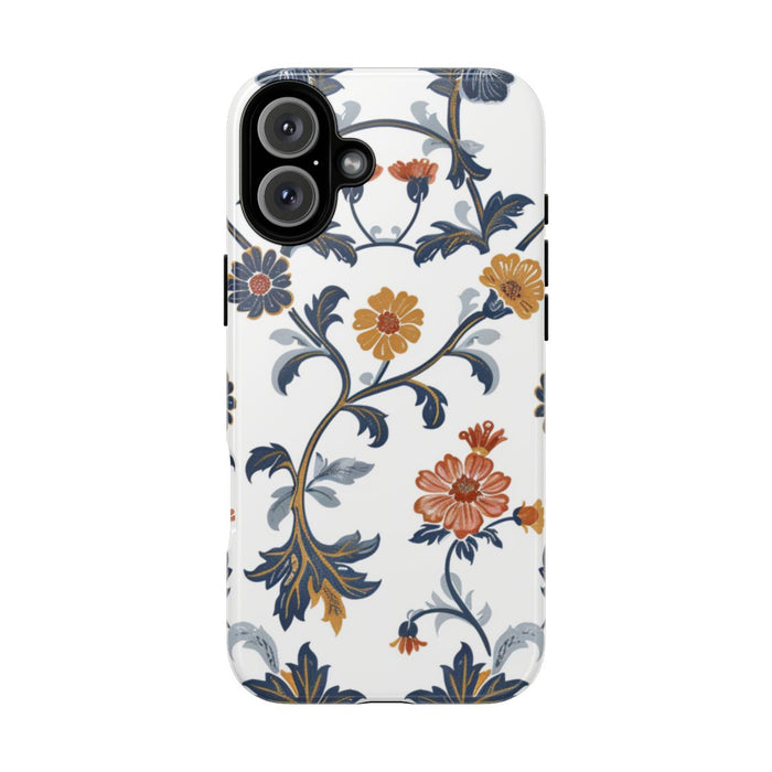 Retro Bloemenpatroon in Blauw en Oranje