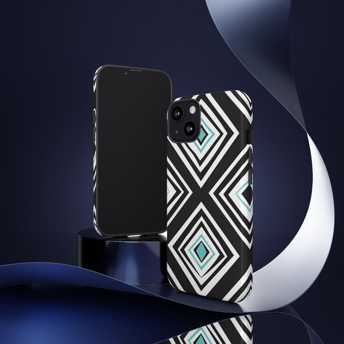 Geometrisch Zwart-Turquoise Diamantpatroon
