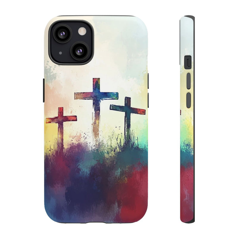 Drie Kruisen in Abstracte Waterverf