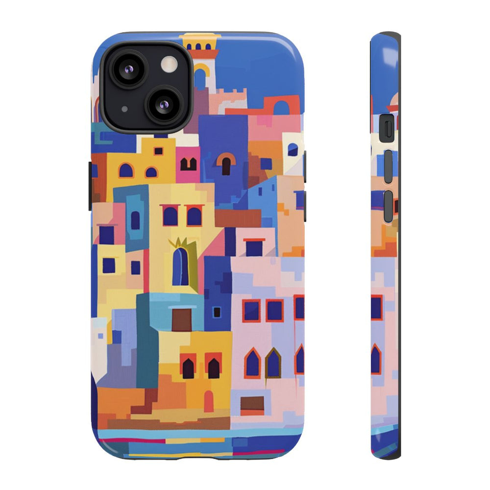 Kleurrijke Illustratie van een Kuststad