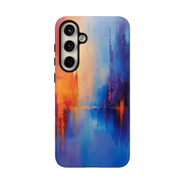 Levendige Abstracte Stadsgezicht in Blauw en Oranje