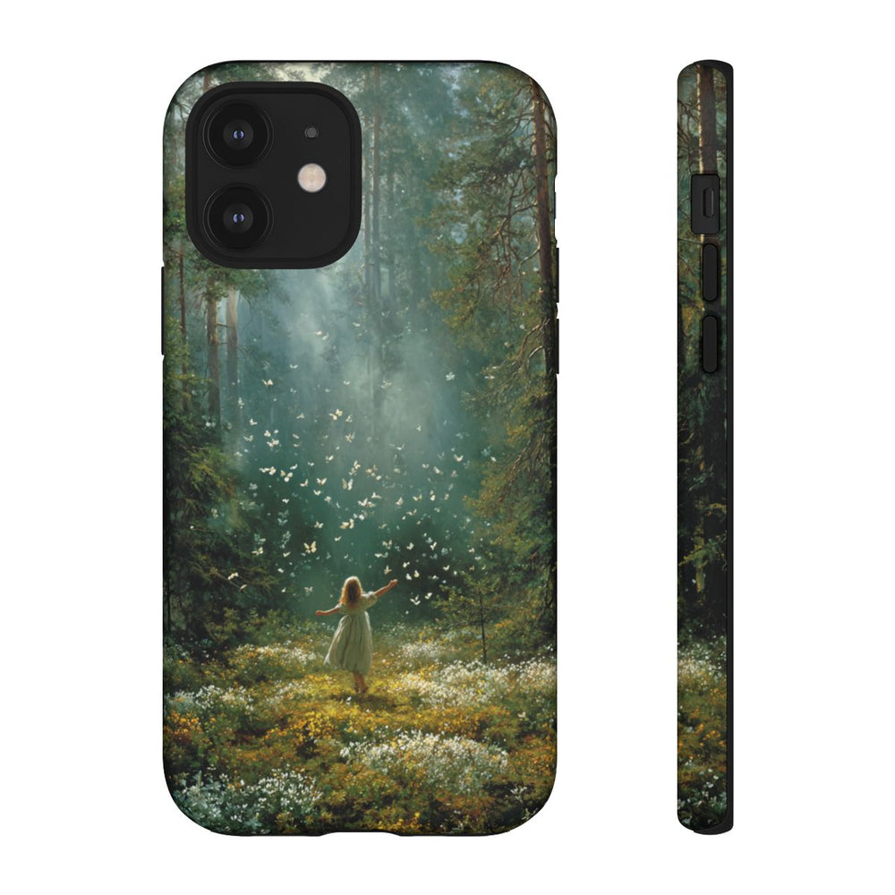 Meisje in Zonovergoten Bos met Vlinders