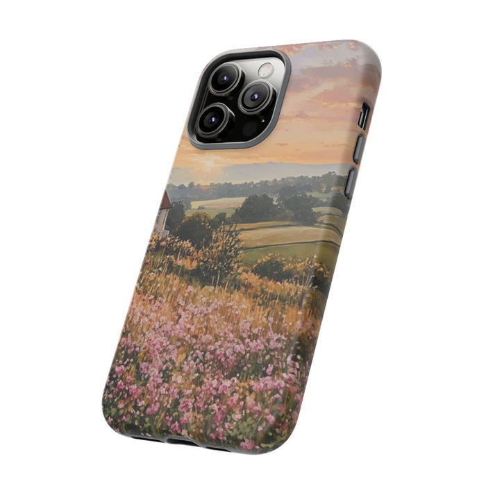 Landelijk Ochtendlandschap met Huisje en Bloemen