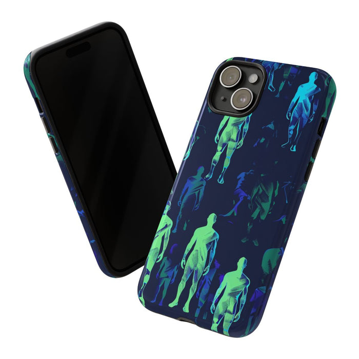 Blauw-Groene Neon Figurenpatroon