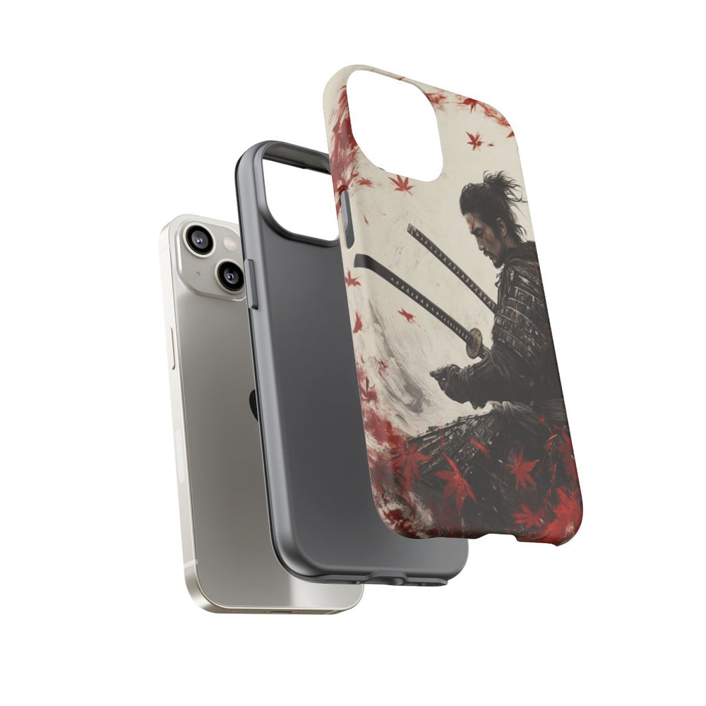 Samurai met Twee Katana’s en Rode Esdoornbladeren