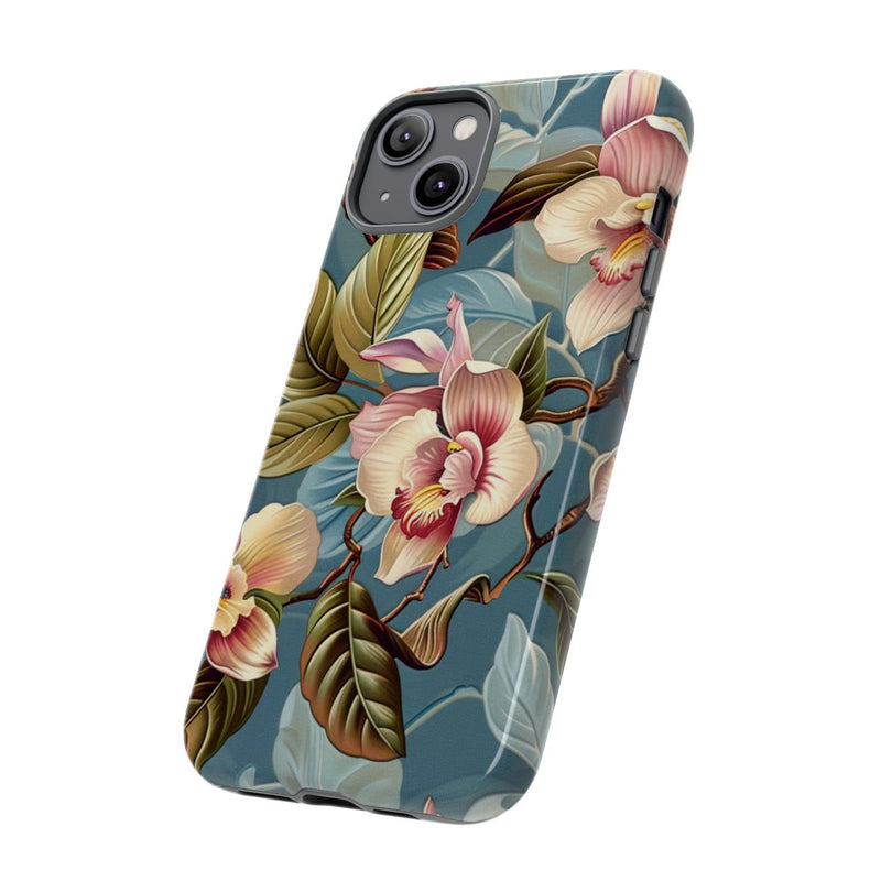 Orchideeën Bloemenpatroon op Blauwe Achtergrond