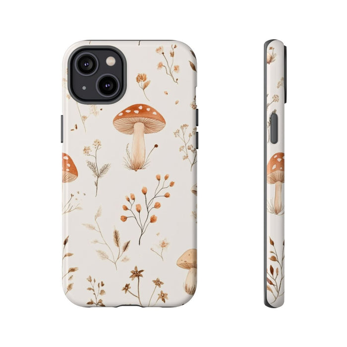Bruine en Beige Paddenstoelen met Bloemrankenpatroon