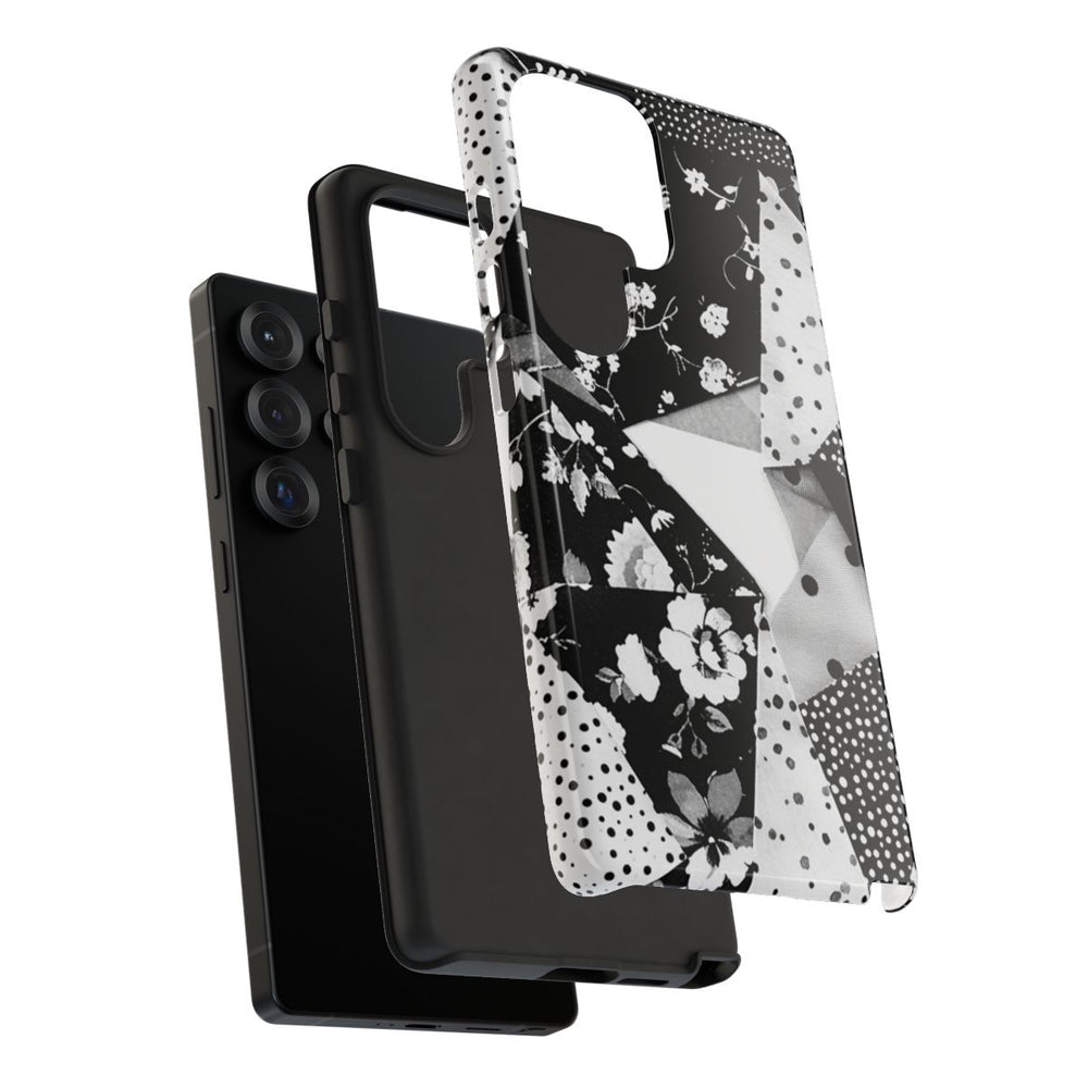 Monochrome Bloemen- en Polkadot Patchwork