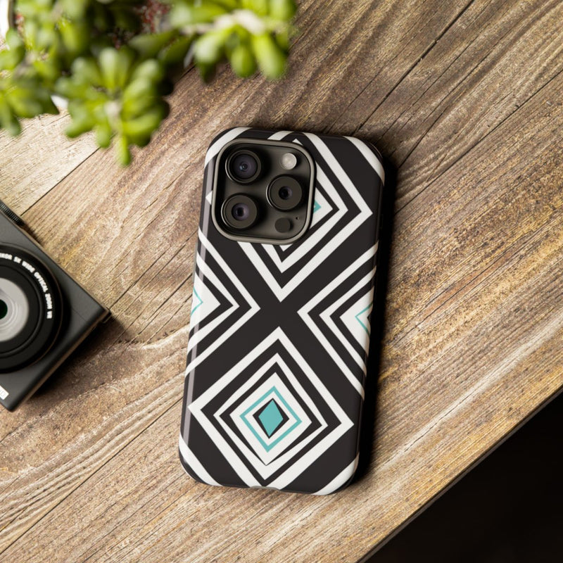 Geometrisch Zwart-Turquoise Diamantpatroon