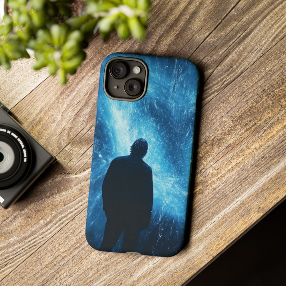 Silhouet met Blauwe Lichtuitbarsting