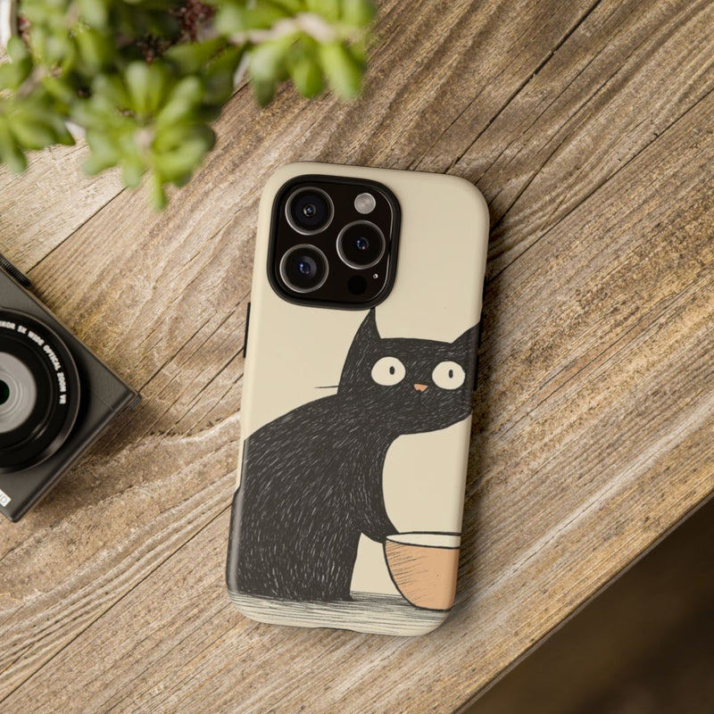 Zwarte Kat met Kom Illustratie