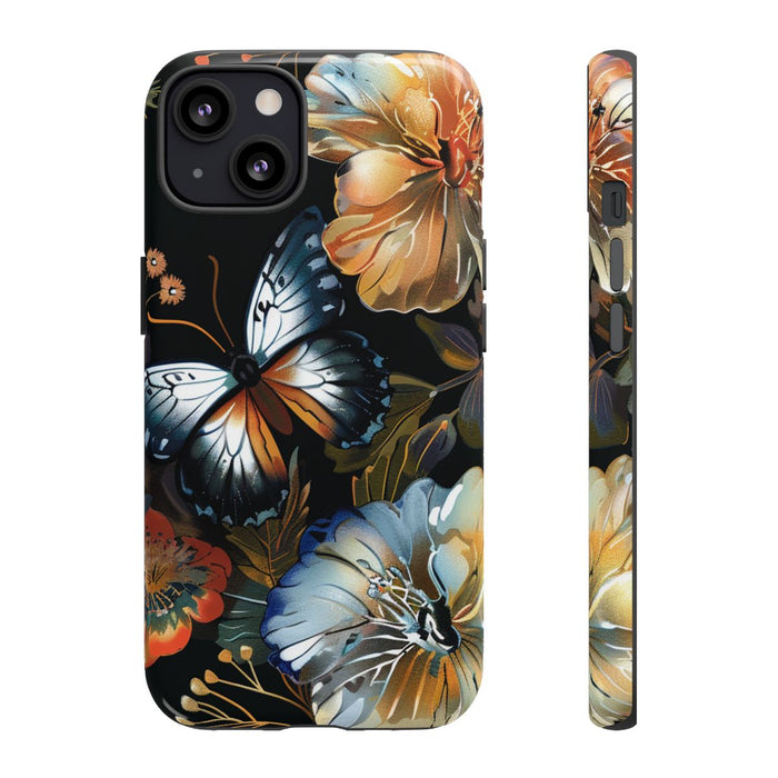 Vlinders en Bloemenpatroon op Zwart