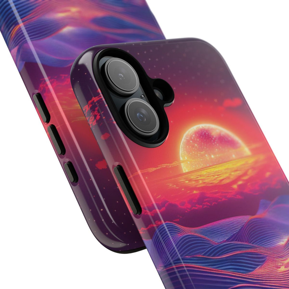 Levendige Zonsondergang met Abstracte Golven