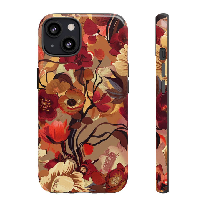 Warm Bloemenpatroon met Bourgondische en Oranje Kleuren