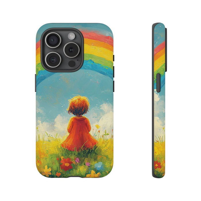 Kind Kijkt Naar Regenboog
