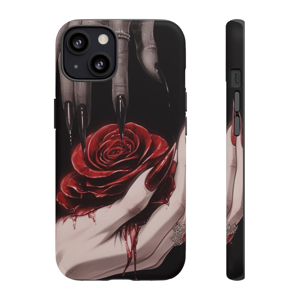 Donkere Gotische Handen met Bloedrode Roos