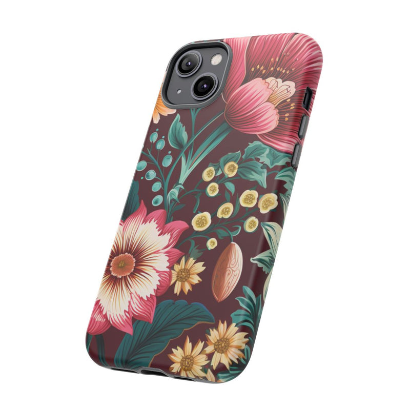 Botanisch Bloemenpatroon in Amber en Teal