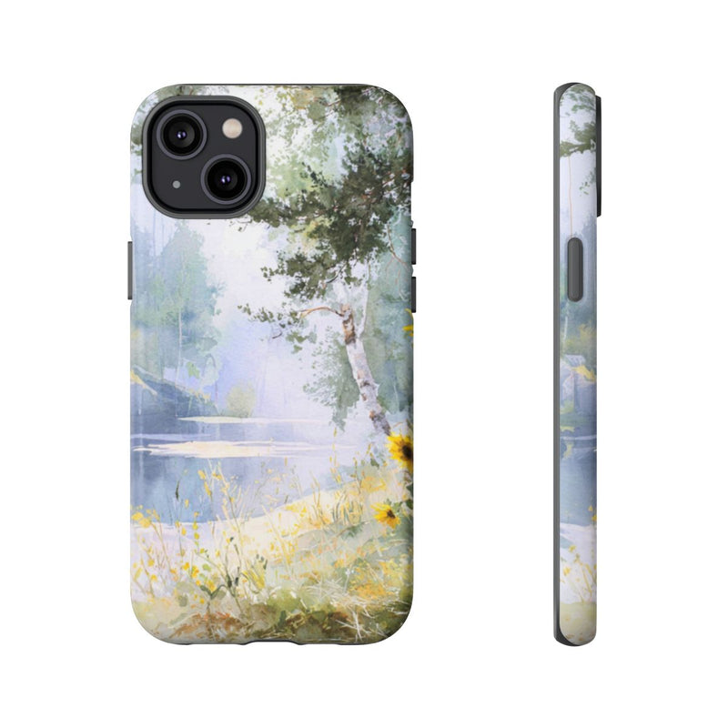 Gele Zonnebloemen bij een Bosmeer