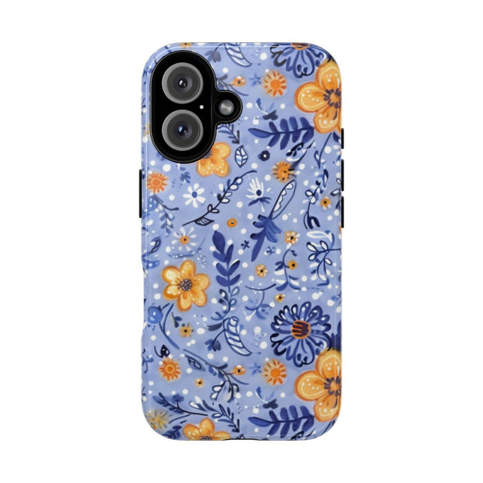 Blauw-Oranje Bloemenpatroon
