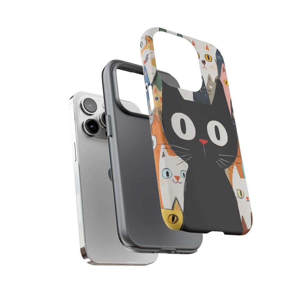 Grote Zwarte Kat met Kleurrijke Cartoonkatten