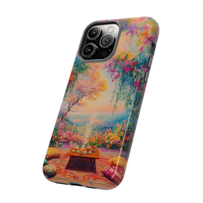 Levendige Bloemrijke Scene met Gezellige Kussens