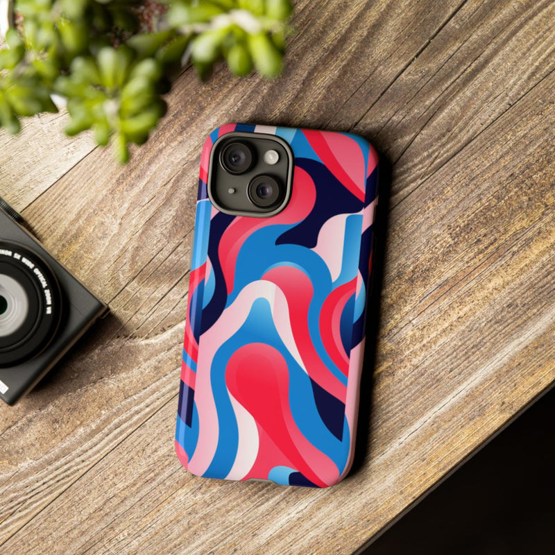Blauw-Rood Abstract Golvend Patroon