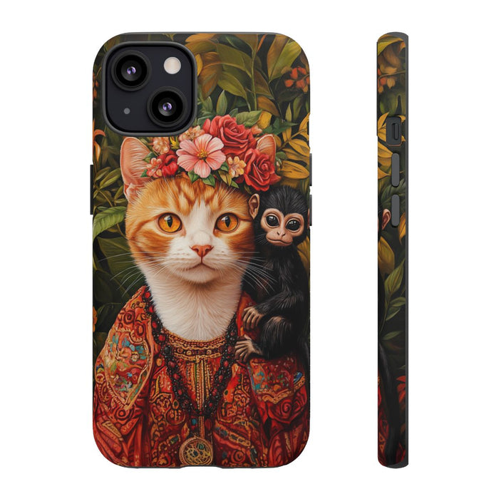 Gemberkleurige Kat met Bloemenkroon en Aapje