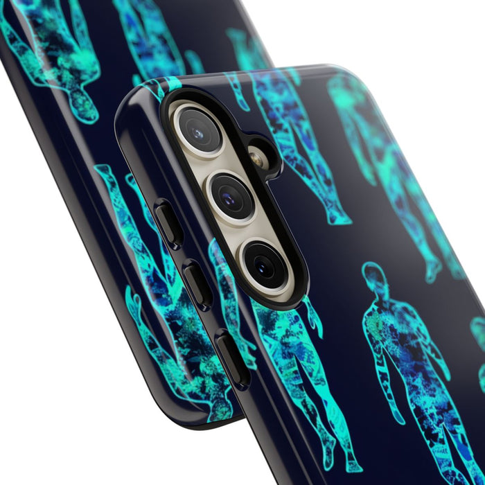 Blauw-Groene Neon Mensfiguren Patroon