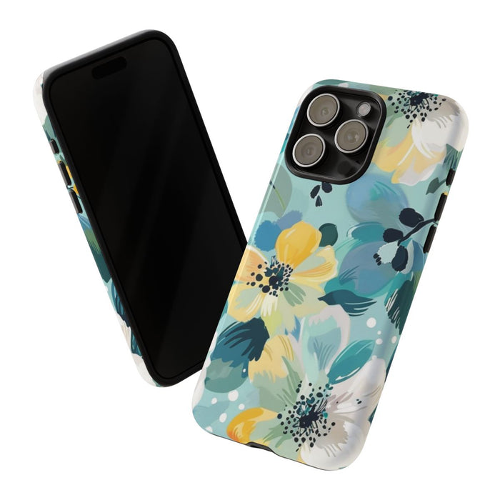 Turquoise Bloemenpatroon met Stippen