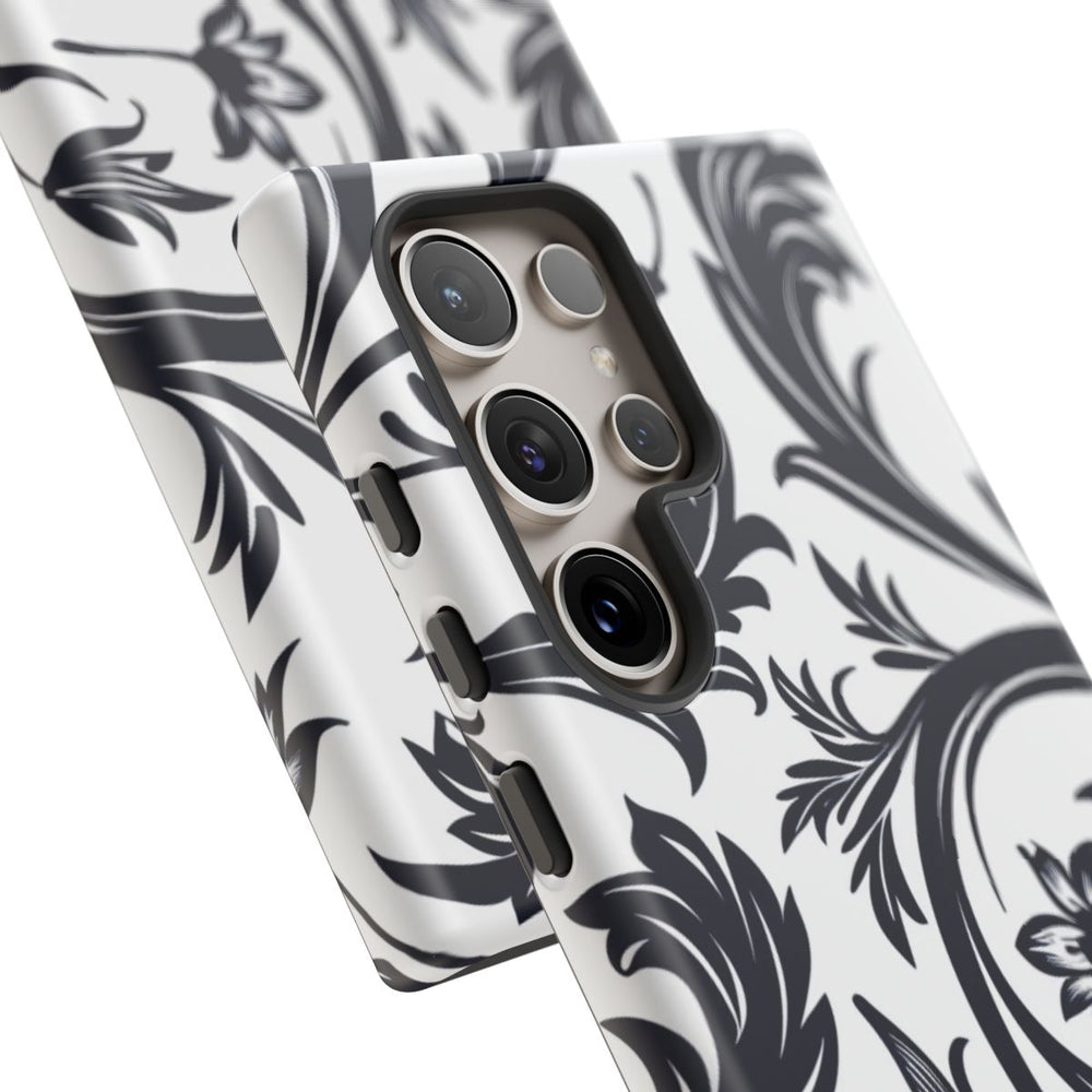 Zwart-Wit Bloemmotief met Sierlijke Krullen