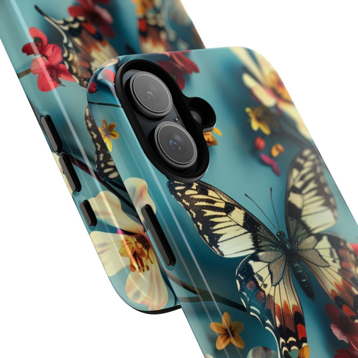 Vlinder en Bloemenpatroon op Blauw