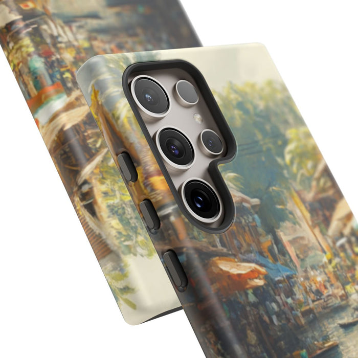 Levendige Watermarkt met Boten en Kramen
