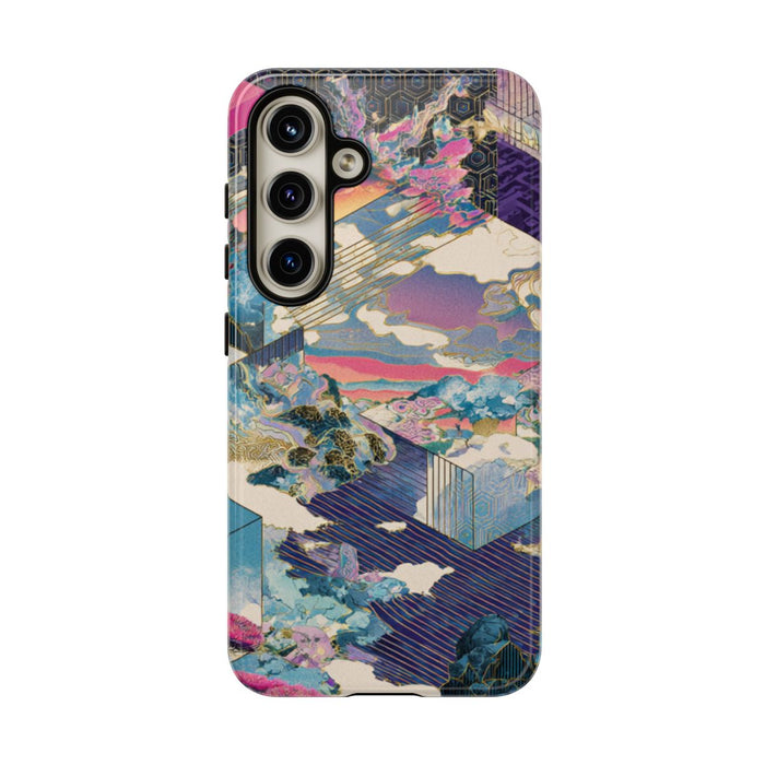 Abstracte Geometrische Landschap met Roze Bomen
