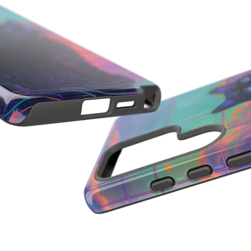 Zwarte Kat met Neonlucht Reflectie