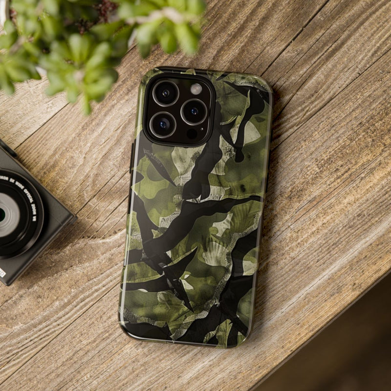 Groen Camouflagepatroon met Zwarte Abstracte Vormen