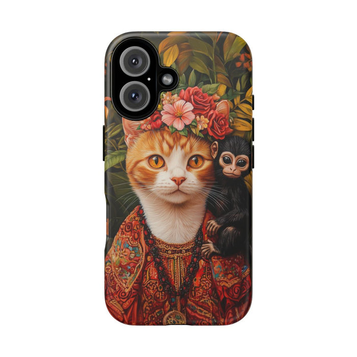 Gemberkleurige Kat met Bloemenkroon en Aapje