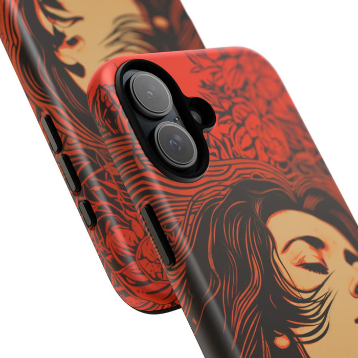 Linosnede Portret van Vrouw met Bloemen