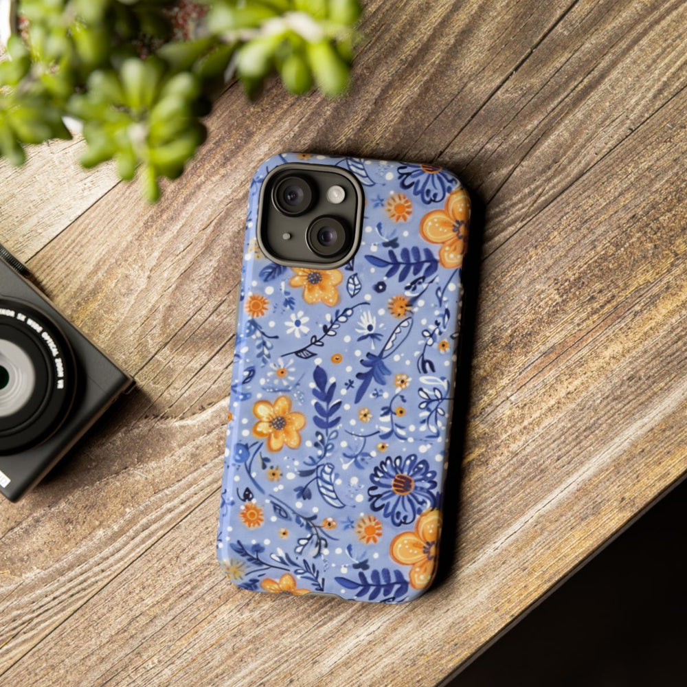 Blauw-Oranje Bloemenpatroon