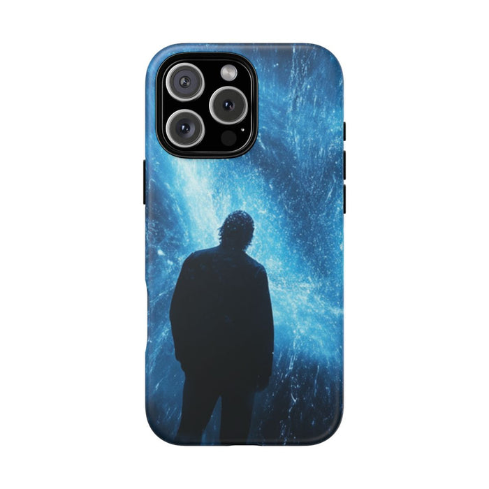 Silhouet met Blauwe Abstracte Lichtuitbarsting