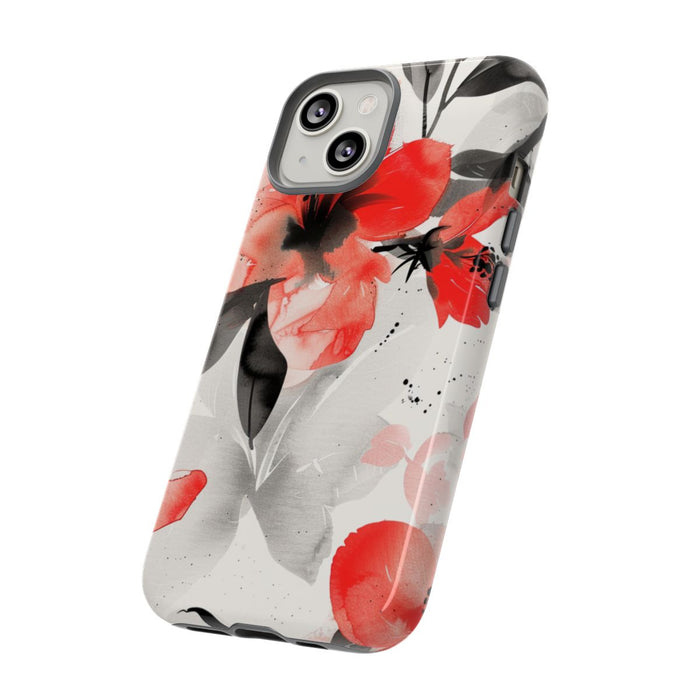 Rood-Zwart Waterverf Bloemenpatroon