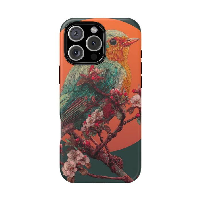 Kleurrijke Vogel met Bloesem en Oranje Maan