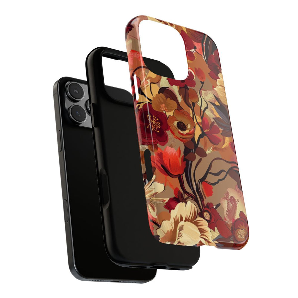 Warm Bloemenpatroon met Bourgondische en Oranje Kleuren