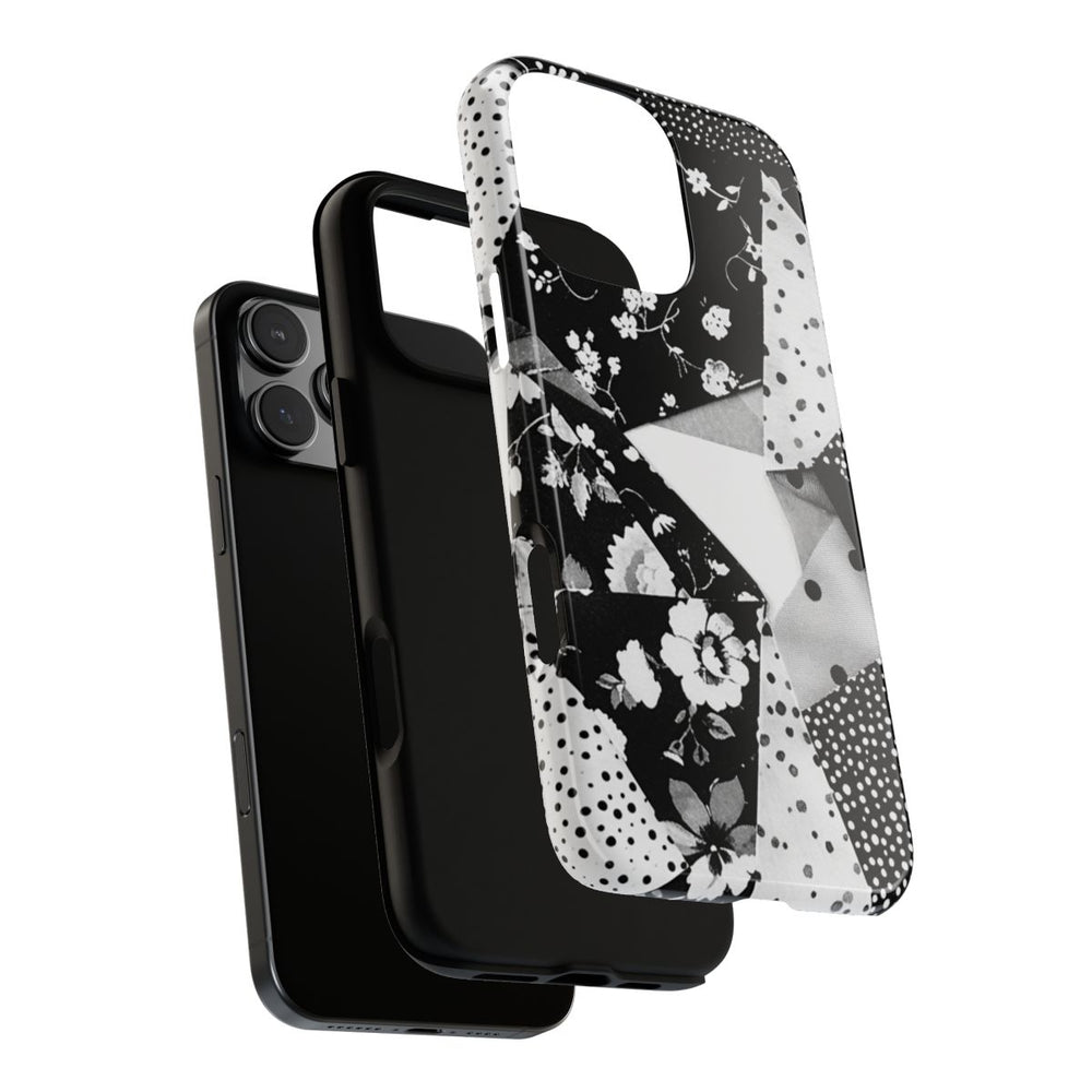 Monochrome Bloemen- en Polkadot Patchwork