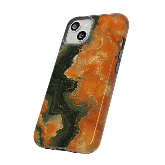 Abstract Patroon in Gebrand Oranje en Olijfgroen